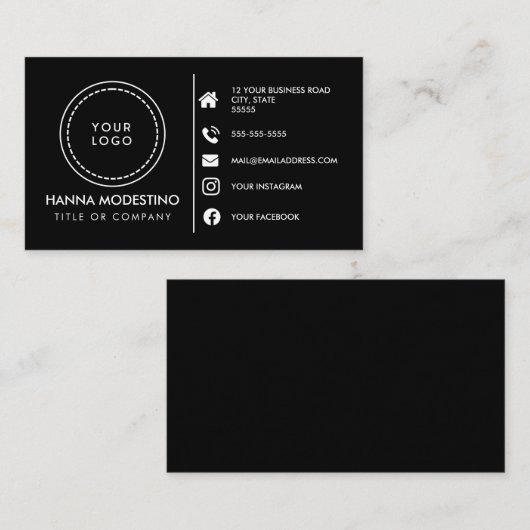 カスタムロゴモダンミニマル・ソーシャル・メディア・アイコン 名刺 (正面/裏面)