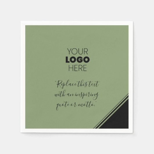 カスタムロゴモダンラインブラックグリーンナプキン スタンダードカクテルナプキン (正面)