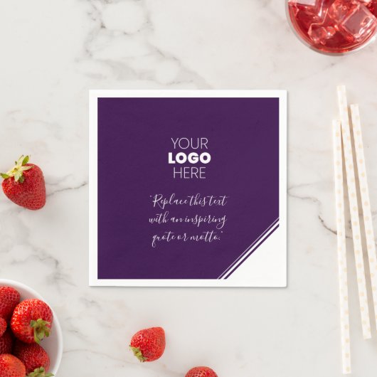 カスタムロゴモダンラインホワイトパープルナプキン スタンダードカクテルナプキン (インサイチュ)