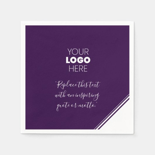 カスタムロゴモダンラインホワイトパープルナプキン スタンダードカクテルナプキン (正面)