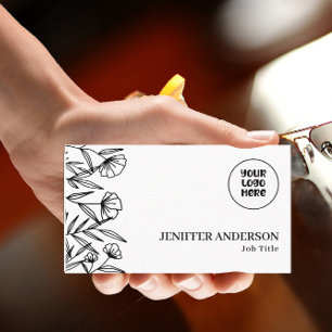 カスタムロゴユニークラインアートフローラミニマル 名刺