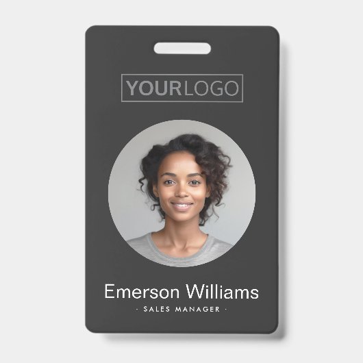 カスタムロゴ丸い写真ダークグレー従業員名id バッジ (正面)