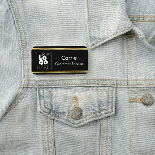 カスタムロゴ付き黒および金ゴールドのビジネス名タグ 名札 (インサイチュ)