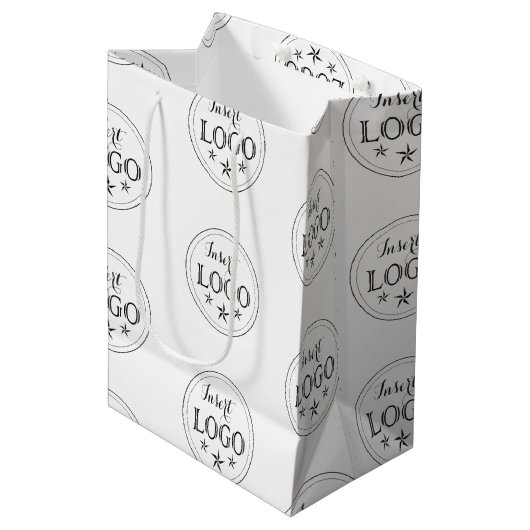 カスタムロゴ付き クラシックホワイト ミディアム ギフトバッグ (正面アングル)