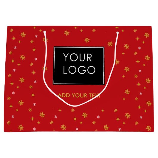 カスタムロゴ会社ビジネスクリスマススノーフレーク ラージペーパーバッグ (正面)