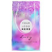 カスタムロゴ会社ピンクドリップホログラフィック スモールペーパーバッグ (正面)