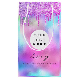 カスタムロゴ会社ピンクドリップホログラフィック スモールペーパーバッグ