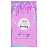 カスタムロゴ会社ピンクドリップホログラフ スモールペーパーバッグ (裏面)