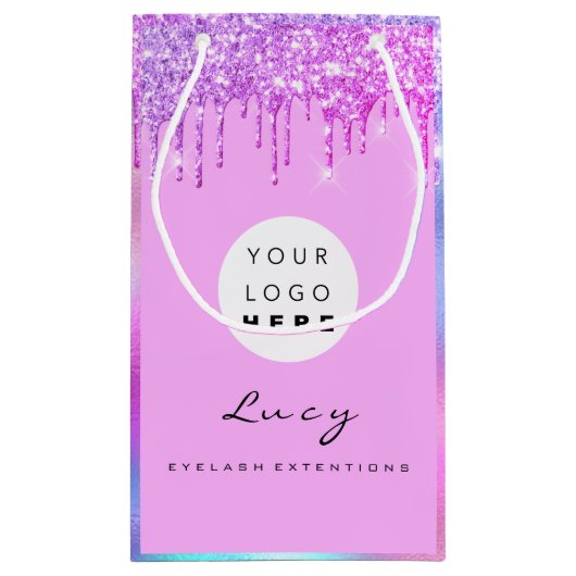 カスタムロゴ会社ピンクドリップホログラフ スモールペーパーバッグ (裏面)