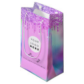 カスタムロゴ会社ピンクドリップホログラフ スモールペーパーバッグ (正面アングル)