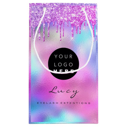 カスタムロゴ会社名グリッター自筆証書 スモールペーパーバッグ (裏面)