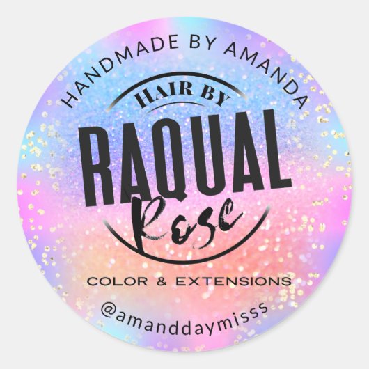 カスタムロゴ会社名自筆証書グリッター ラウンドシール (正面)