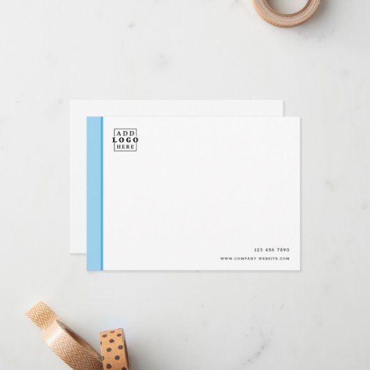 カスタムロゴ会社連絡ブルー縁どプ ノートカード (正面/裏面インサイチュ)