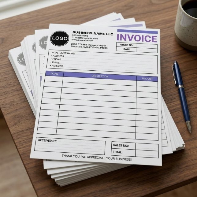 カスタムロゴ入り大判営業請求書フォーム | ビジネスに高級感を レターヘッド (custom logo sales invoice forms, large business letterhead invoice pad, personalized company billing)