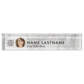 カスタムロゴ写真グレーホワイトマーブルプロフェッショナル デスクネームプレート (正面)