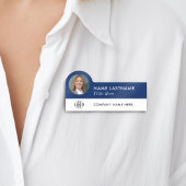 カスタムロゴ写真タイトルネイビーブルー白人社員 名札