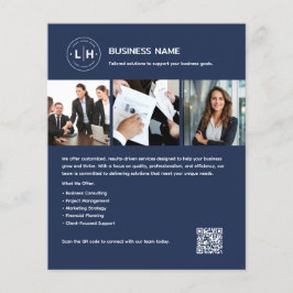 カスタムロゴ写真QRプロフェッショナルブルービジネス チラシ