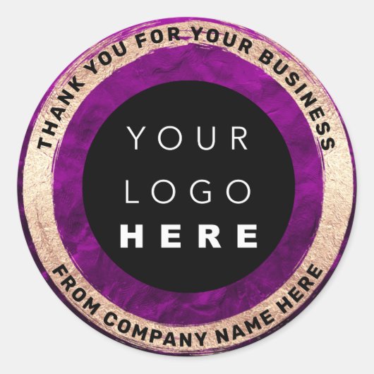 カスタムロゴ名くもの巣シール金ゴールドフレームパープル ラウンドシール (正面)