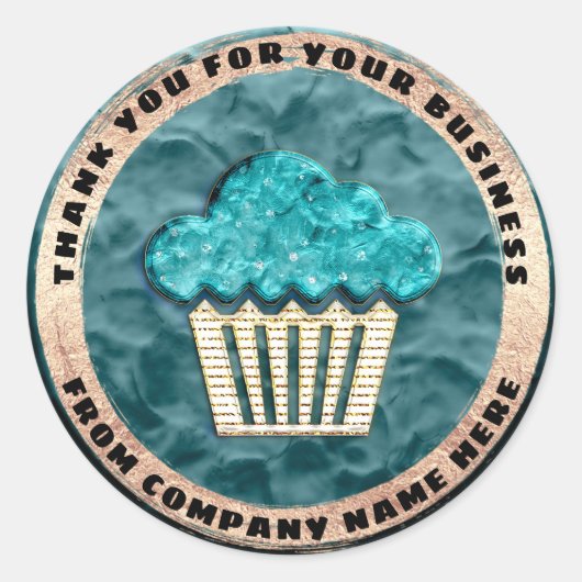 カスタムロゴ名シール金ゴールドティール（緑がかった色）ロゴケーキ甘い ラウンドシール (正面)