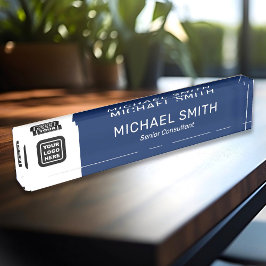 カスタムロゴ名タイトルエレガントNavy Blue デスクネームプレート