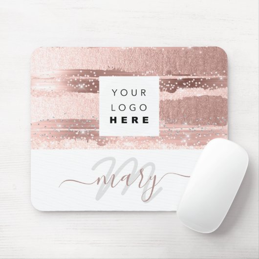 カスタムロゴ名モノグラムバラピンクストライプ色 マウスパッド (マウス)