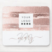カスタムロゴ名モノグラムバラピンクストライプ色 マウスパッド (正面)