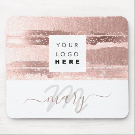 カスタムロゴ名モノグラムバラピンクストライプ色 マウスパッド