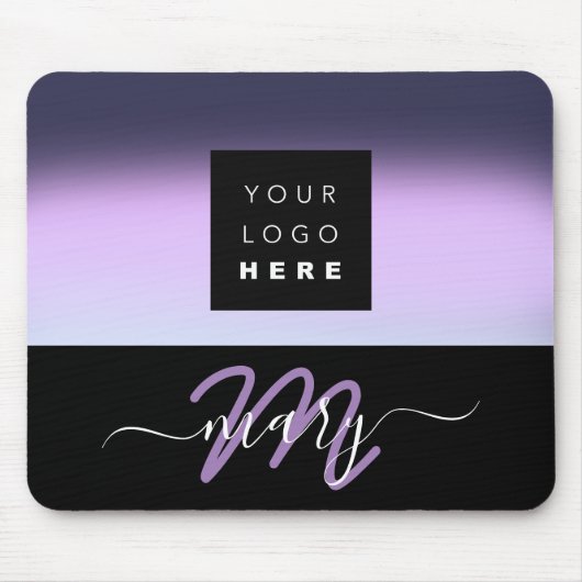 カスタムロゴ名モノグラムブラックダスティパープル マウスパッド (正面)