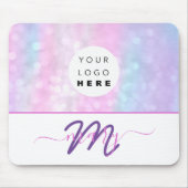 カスタムロゴ名モノグラムホログラフユニコーンピンク マウスパッド (正面)
