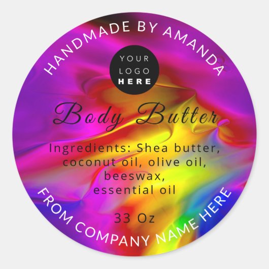 カスタムロゴ名体バターロゴレインボー ラウンドシール (正面)