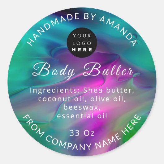 カスタムロゴ名体バターロゴ抽象芸術ピンク ラウンドシール (正面)