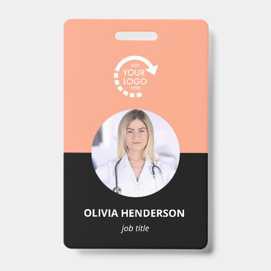 カスタムロゴ従業員の写真ID |ピーシー・コーラル バッジ (正面)