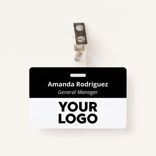 カスタムロゴ従業員シンプル白黒名 バッジ (正面クリップ)