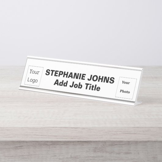 カスタムロゴ従業員フォトシンプル白黒 デスクネームプレート (正面)