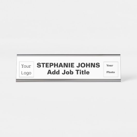 カスタムロゴ従業員フォトシンプル白黒 デスクネームプレート (正面)