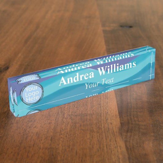 カスタムロゴ抽象芸術水彩ストライプ色 デスクネームプレート (側面)