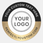 カスタムロゴ文字ブラック縁どゴールデン ラウンドシール (正面)