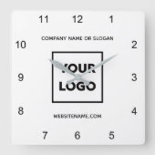 カスタムロゴ文字白ミニマル色 スクエア壁時計 (正面)