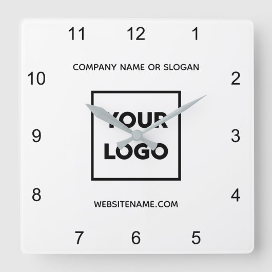 カスタムロゴ文字白ミニマル色 スクエア壁時計 (正面)