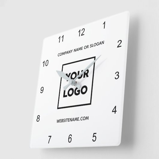 カスタムロゴ文字白ミニマル色 スクエア壁時計 (傾斜)