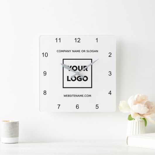 カスタムロゴ文字白ミニマル色 スクエア壁時計 (ホーム)