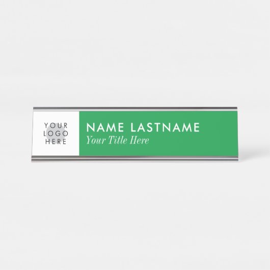 カスタムロゴ明るいケリーグリーンホワイトミニマリスト デスクネームプレート (正面)