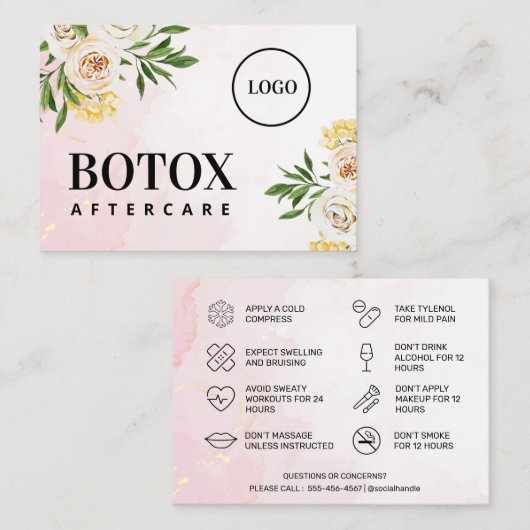 カスタムロゴ春Botox After Care Card 名刺 (正面/裏面)
