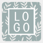 カスタムロゴ植物葉柄セージ緑 スクエアシール (正面)