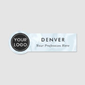 カスタムロゴ業務スタッフ社員ブルー淡い色のグレイ 名札 (正面)