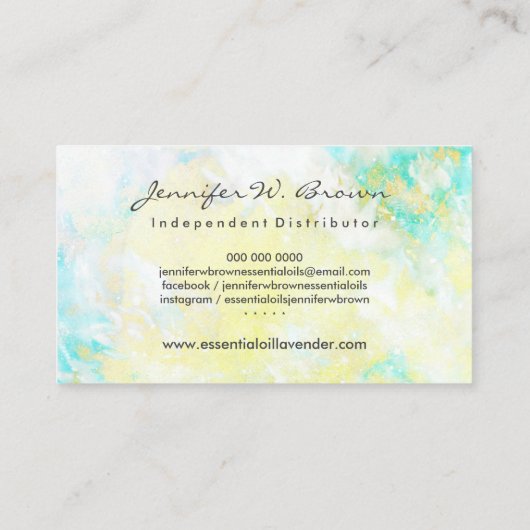 カスタムロゴ水の色の緑の黄色の必須油 名刺 (裏面)