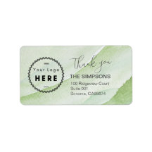カスタムロゴ水彩グリーン差出人住所ラベル