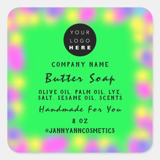 カスタムロゴ石鹸化粧品製ネオンホログラフフレーム スクエアシール (正面)