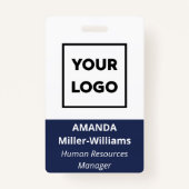 カスタムロゴ社はっきりした員(白)ネービー(青) バッジ (正面)