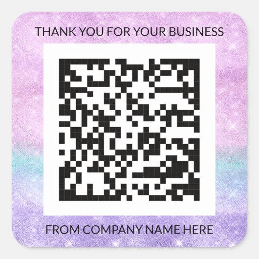 カスタムロゴ紫ピンクQRCode名ありがとうお名前 スクエアシール (正面)